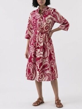 Backwoods Woven Cotton Paisley Floral Midi Dress Medium Cottagecore Western Boho